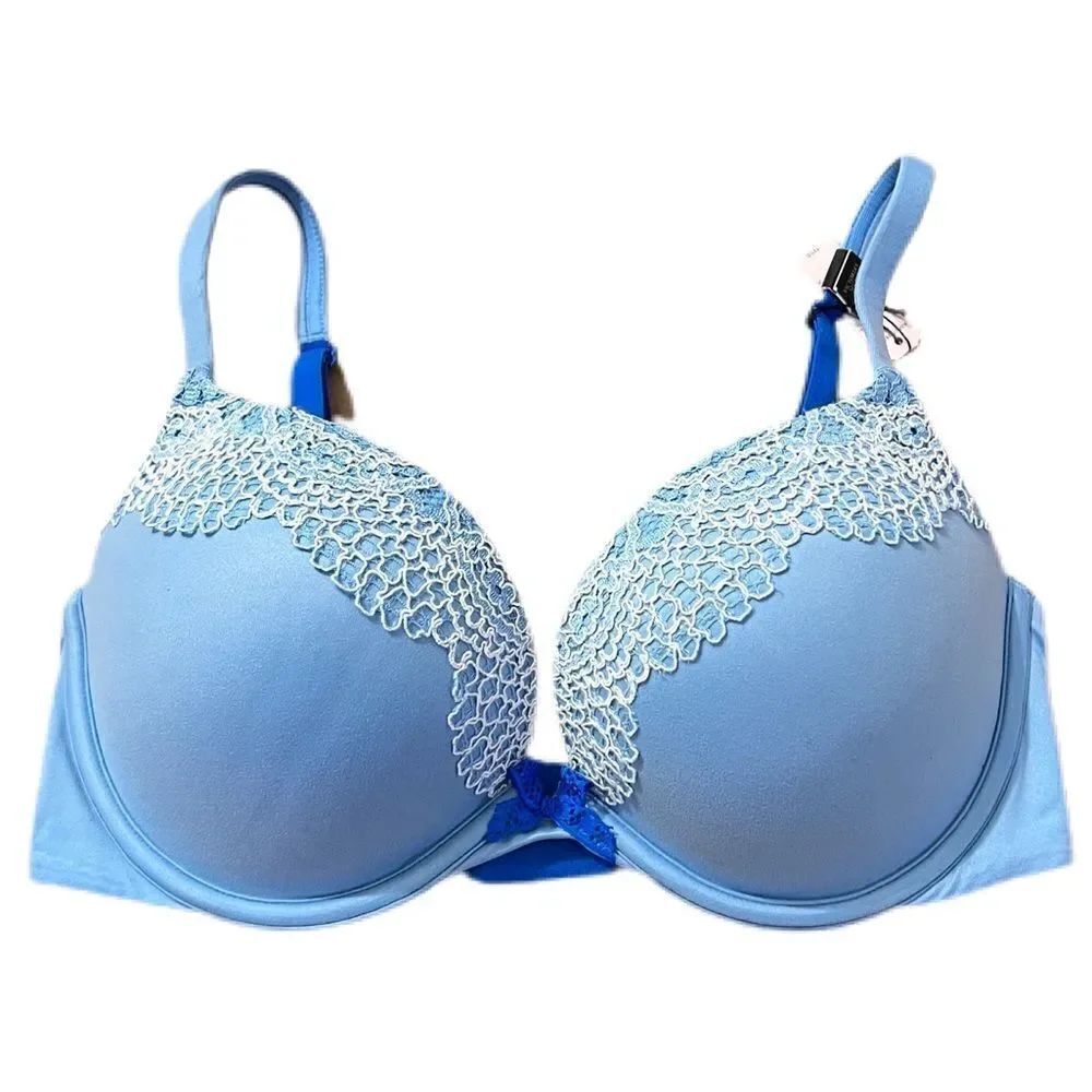 Victoria’s Secret Supersoft Body Push Up Padded lace detail bra blue 32DD